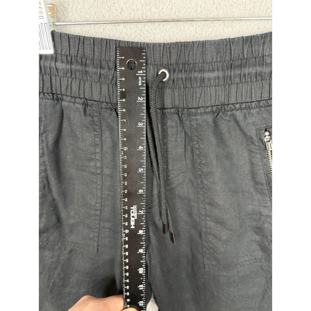 ATHLETA Linen Cabo Tapered Leg Pull On Pants in Black‎ Zip Pockets Size 4/P